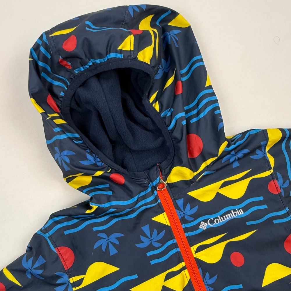 Columbia Kids‎ 4T Windbreaker Jacket Hooded Navy Blue Tropical Print Full Zip